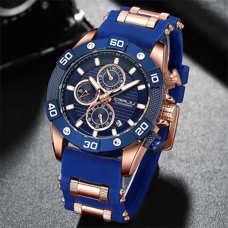CRRJU Men Watches Top Brand Luxury Quartz Silicone Strap Sport Waterproof Clock with Luminious Quartz Watch