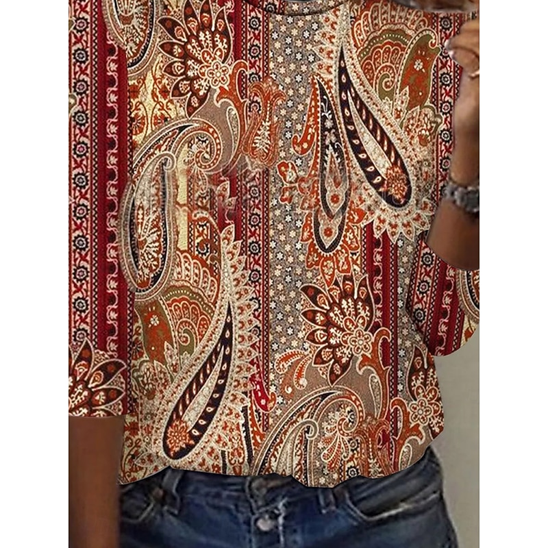 Women's T Shirt Casual Print Regular Tops Daily Orange Spring Fall3