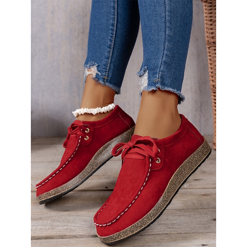 Women's Casual Grey Faux Suede Moccasins with Lace-Up Design and Cushioned Sole – Comfortable Loafers for Everyday Wear 11