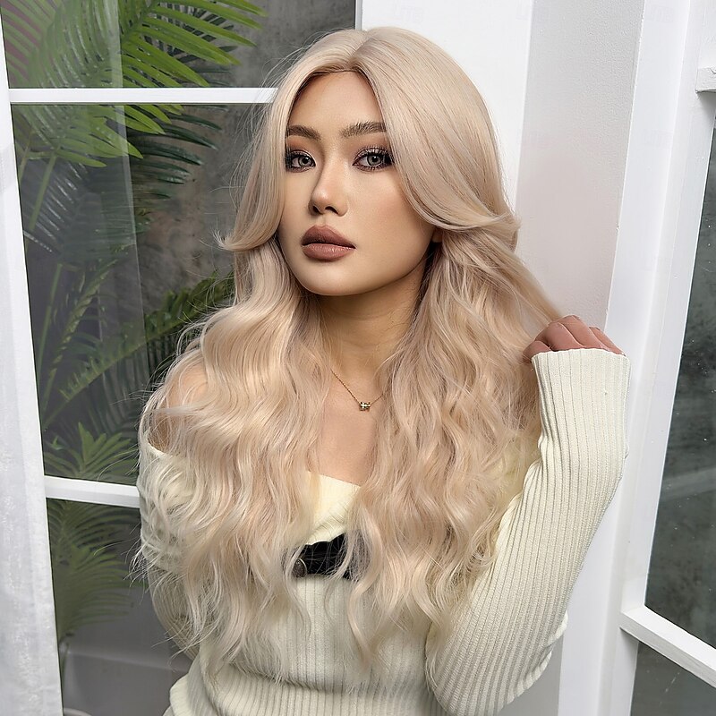 Synthetic Wig Uniforms Career Costumes Princess Curly Wavy Middle Part Layered Haircut Machine Made Wig 26 inch Pink / Purple Synthetic Hair Women's Cosplay Party Fashion Pink3