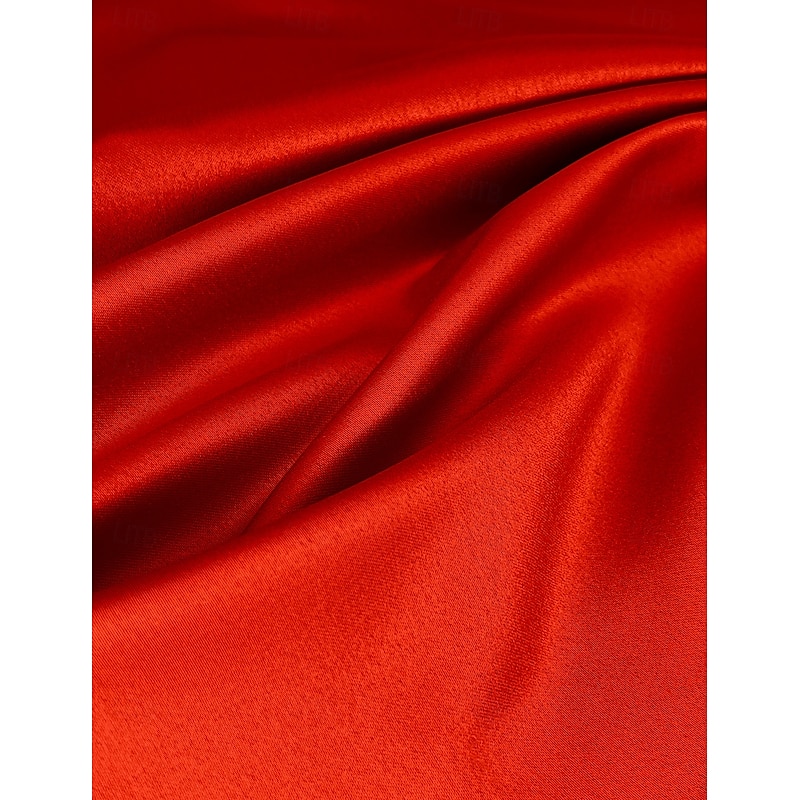 Red Black A-Line Evening Gown Elegant Dress Formal Wedding Floor Length 3/4 Length Sleeve Off Shoulder Pocket Stretch Satin with Ruched 20253