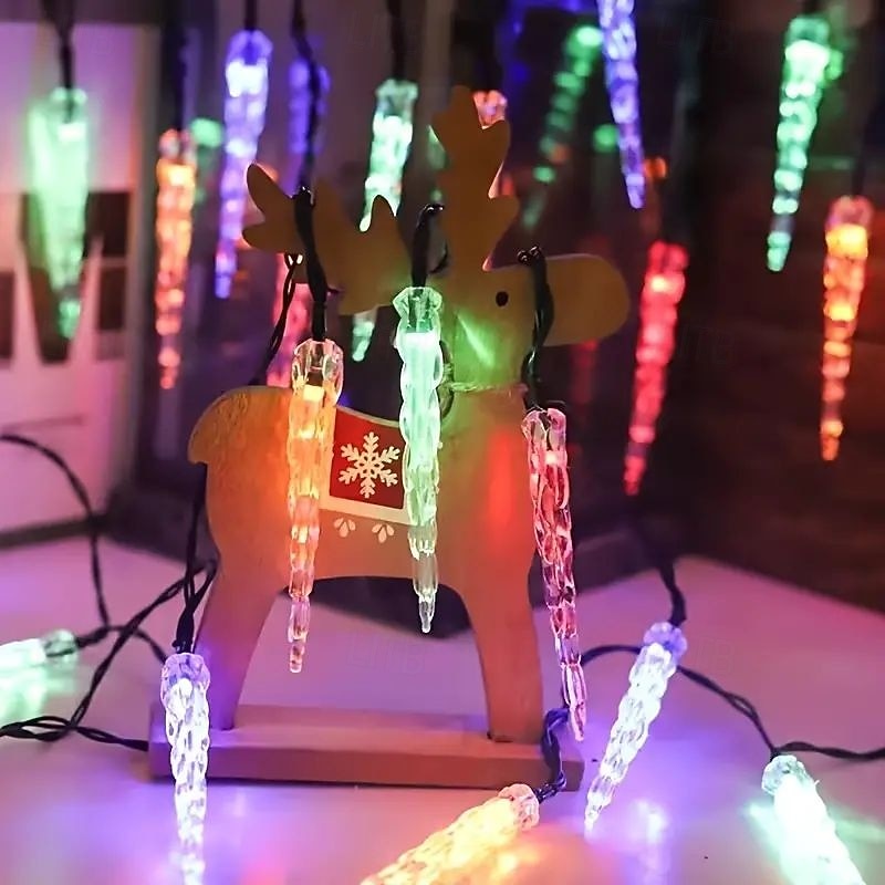LED Snowflake Icicle String Lights Solar Powered 5m 20LED 6.5m 30LED for Wedding Christmas New Year Thanksgiving Decor Button Control Switch Blinking Feature for Garden Decoration4