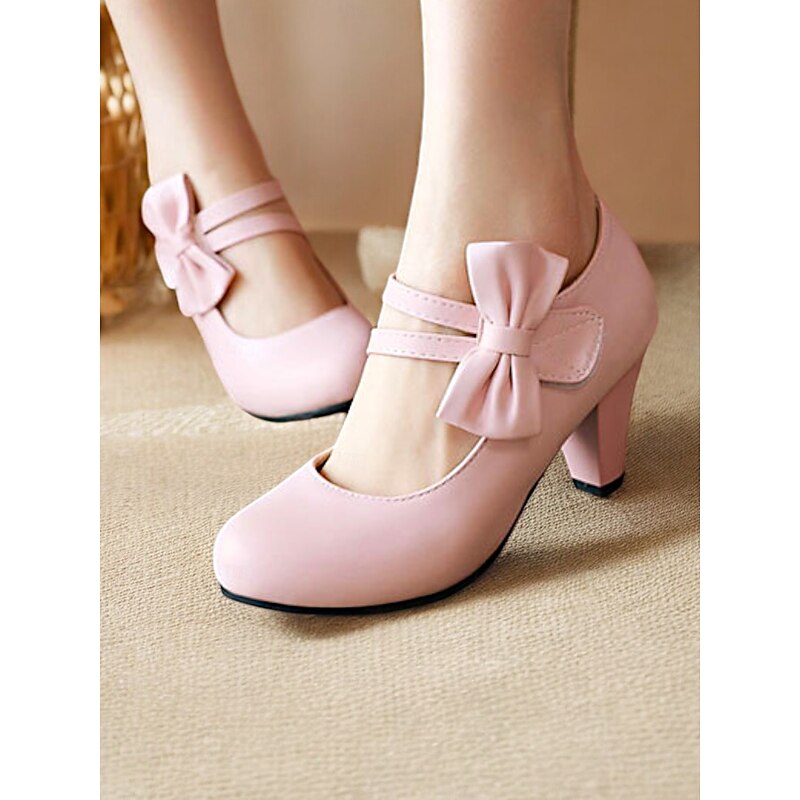Women's Pink Bowknot Mid Heel Pumps - Cute Mary Jane Style Dress Shoes for Parties, Cosplay, and Vintage-Inspired Outfits2