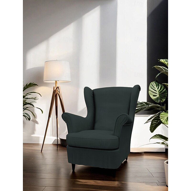 Wing Chair Cover Cotton Twill Armchair Cover Regular Fit with Armrests Machine Washable STANDcover LITB PRIME cover4