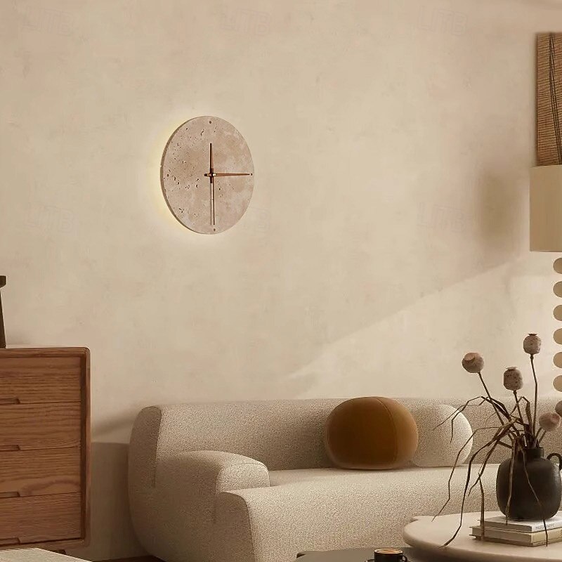 LED Indoor Wall Light Warm White 23/30cm Round Yellow Travertine Lamp Body Wall Lamp Japanese Style Clock Pattern Natural Stone Wall Sconce for Shops Restaurants 110-240V2