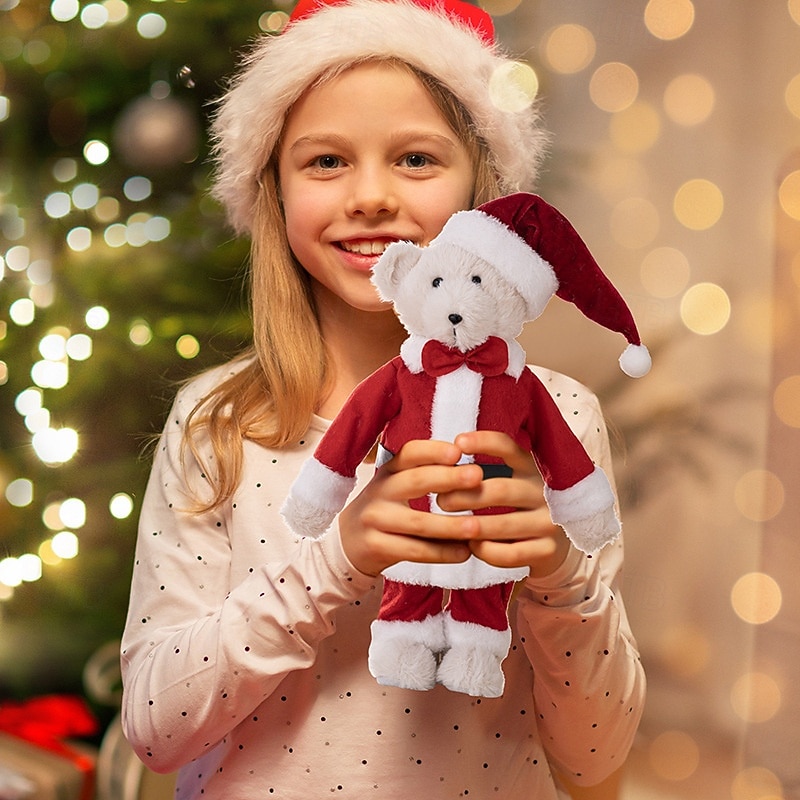 Christmas Standing Bear Plush Figurine, Cute Red Bear Ornament for Window Display, Xmas Gift for Kids, Holiday Plush Doll Decor4