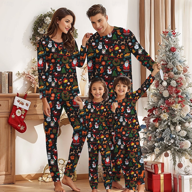 Snowman Family Christmas Pajamas Nightwear Men's Women's Boys' Girls' Family Matching Outfits Sweet Adults Kid's Christmas New Year Christmas Eve Christmas Vacation Home Wear Top Pants2