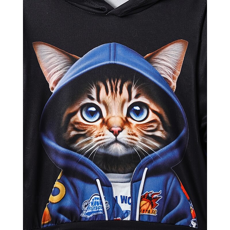 Boys 3D Graphic Cat Sports Suit Hoodie Set Tracksuits Long Sleeve Spring Fall Daily Casual Tights Kids 4-12 Years Hooded Outdoor Vacation Sports Tailored Fit4