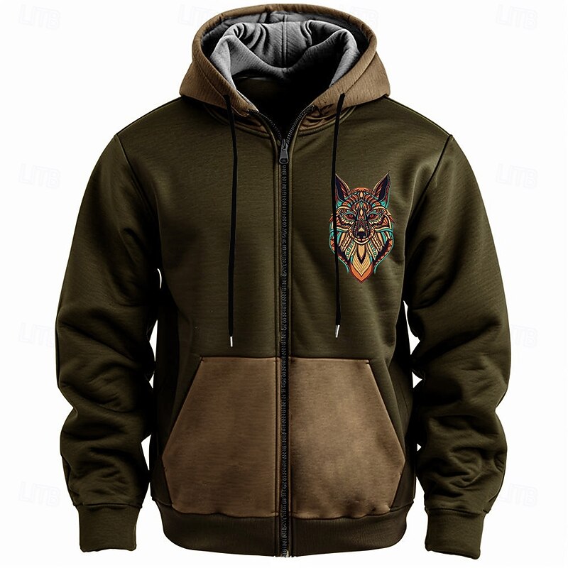 Men's Elk Hoodie Hoodies Sweatshirt Fashion Daily Long Sleeve Hooded Holiday Hunting Travel Black Blue Drawstring Zipper Pocket Fall Winter Designer3