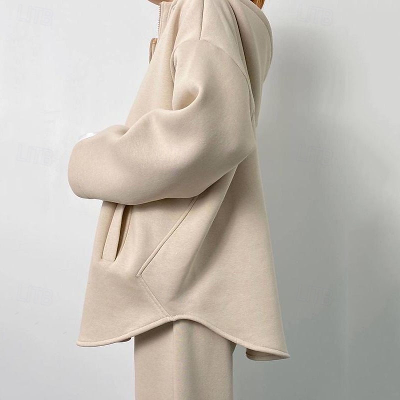 Comfry Fleece Women Sweatshirt Hoodie Tracksuit Warm Long Sleeve Brown Spring Fall2