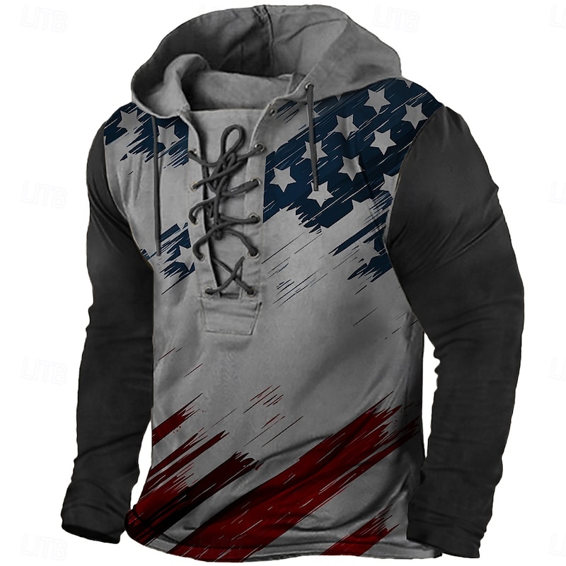Men's American US Flag Patriotic Hoodie Hoodies Sweatshirt Fashion Cool Long Sleeve Hooded Sports Outdoor Brown Gray Drawstring Fall Winter Designer2