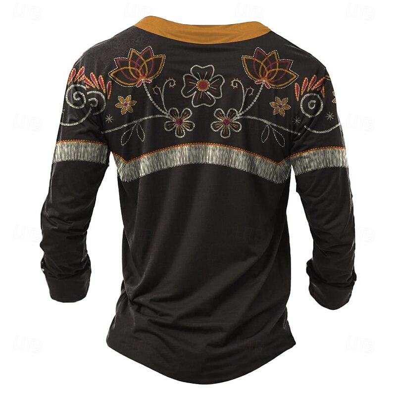 Men's Floral Henley Shirt Long Sleeve 3D Printing Ethnic Tribal Casual Holiday Winter Spring &  Fall Black Henley Henley T-Shirt2