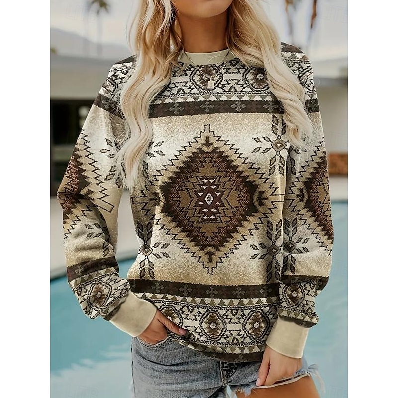 Women's Pullover Floral Print Fashion Casual Loose Fit Crew Neck Long Sleeve Inelastic Spring Fall Comfrt Breathable Soft Fabric