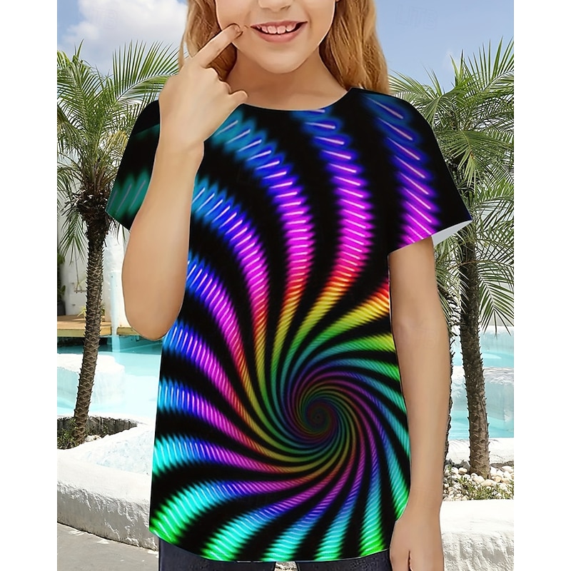 Girls' 3D Graphic Geometric T shirt Tee Short Sleeve Summer Spring Fashion Basic Kids 4-12 Years Crew Neck Outdoor Casual Daily Regular Fit2