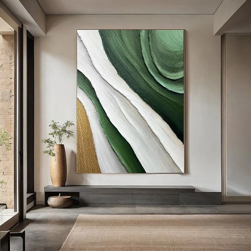 Green oil painting Handmade 3D abstract oil painting Hand Painted Oil Painting Wall Modern Abstract Green Wave Canvas Painting Home Decoration Decor  Canvas Painting4