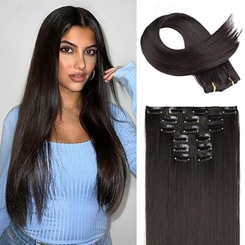 6PC Clip in Hair Extensions  Straight Long Extensions for Women Synthetic Hairpiece