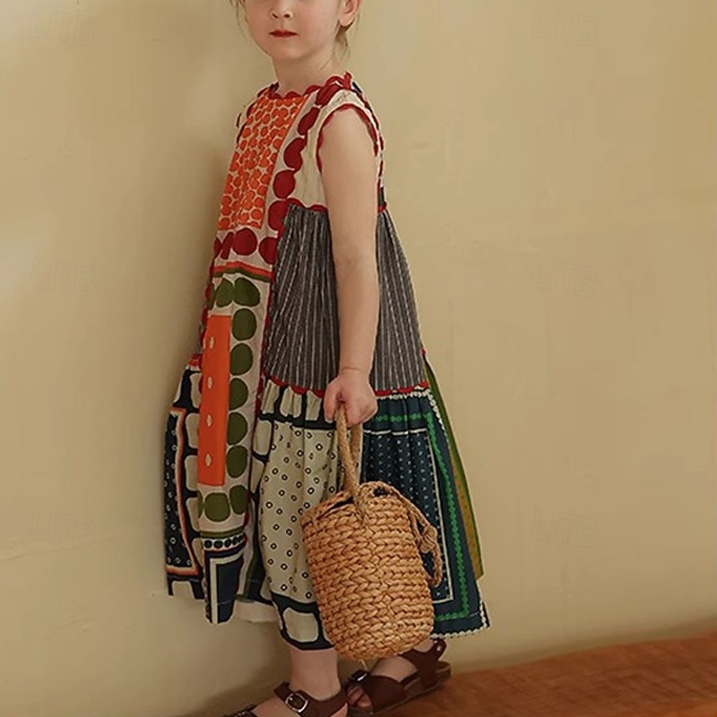 Girls' 3D Geometric Dress Sleeveless Summer Vacation Daily Holiday Beautiful Sweet Kids 4-12 Years Casual Dress Tank Dress Maxi Regular Fit3