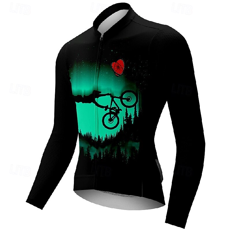 Men's Cycling Jersey Graphic Long Sleeve Bike Tee Tshirt Jersey with 3 Rear Pockets Mountain Bike MTB Quick Dry Anatomic Design Wicking Breathable Sports Blue Green Clothing Apparel2
