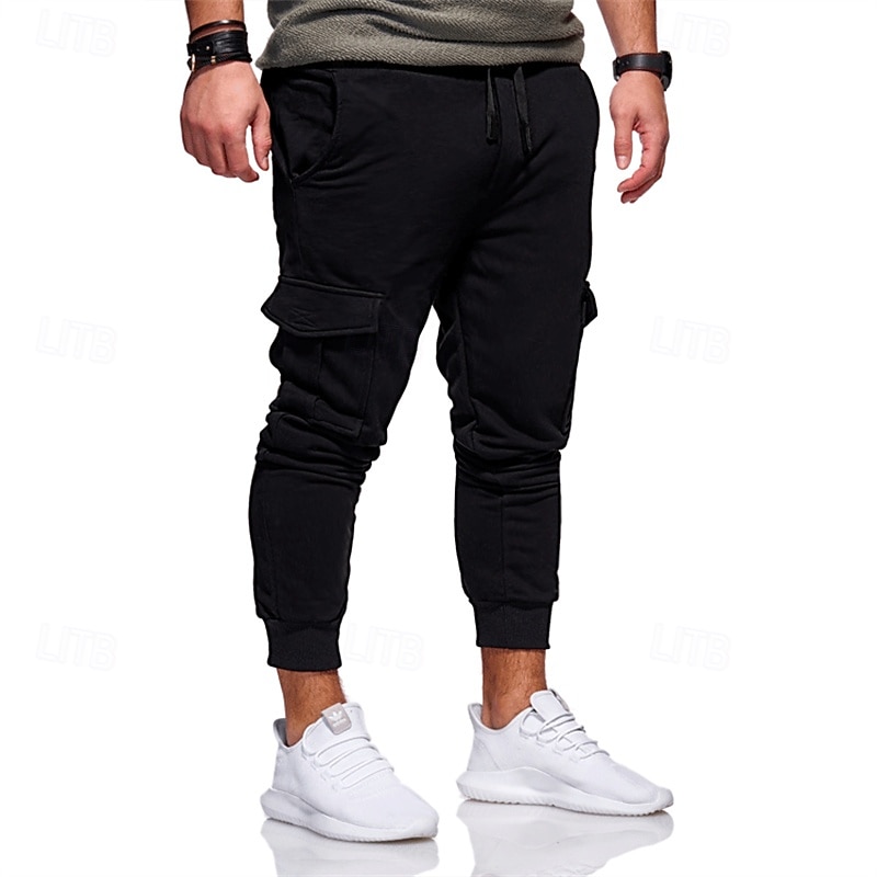 Men's Sweatpants Joggers Trousers Drawstring Elastic Waist Multi Pocket Plain Comfort Sports Outdoor Daily Fashion Casual Black Army Green Micro-elastic2