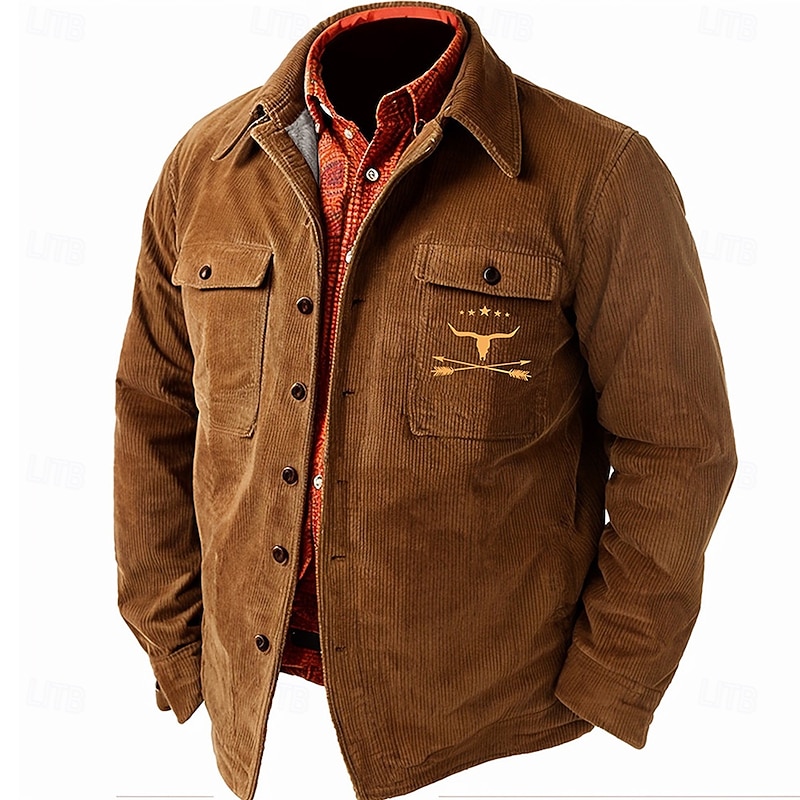 Men's Solid Color Cowboy Corduroy Shirt Shirt Jacket Overshirt Long Sleeve Vintage Tribal Dailywear Fall & Winter Turndown Collared Shirts Buttons 3D Print 2 Pockets 1pc Army Green Navy Blue Brown