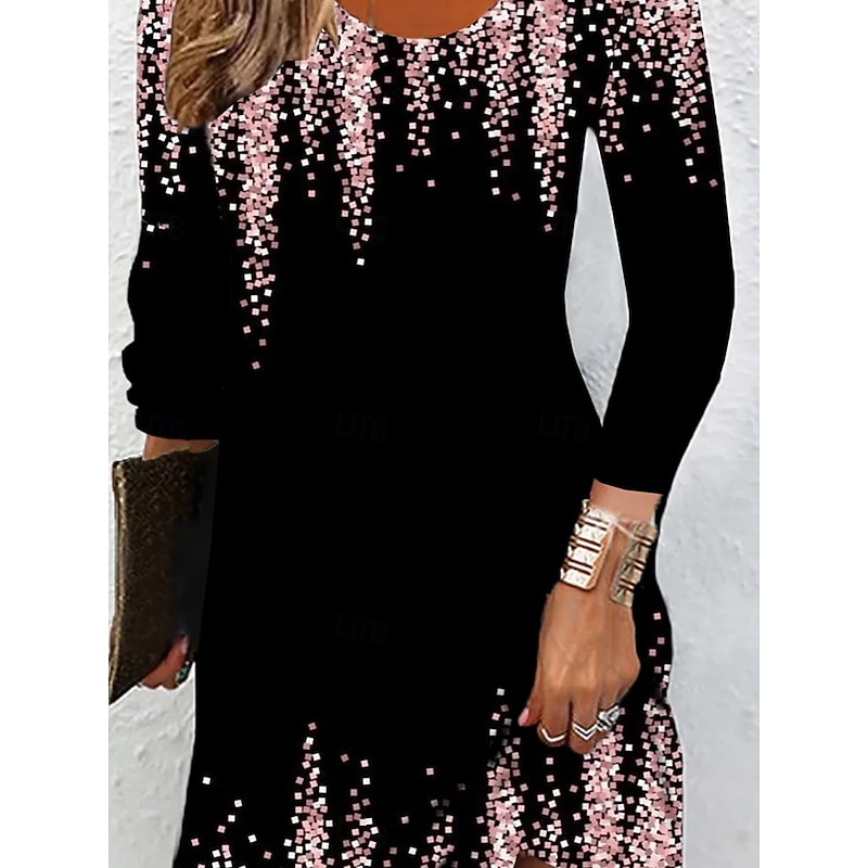 Women's Mini Dress Crew Neck Long Sleeve Sheath Dress Petite Dress T Shirt Dress Tee Dress Elegant Stylish Street Casual Regular Fit Floral Pink Summer3