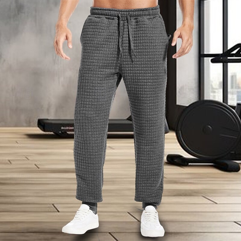 Men's Sweatpants Joggers Trousers Waffle Pants Pocket Drawstring Elastic Waist Plain Comfort Warm Full Length Outdoor Daily Running Fashion Casual / Sporty Black Navy Blue