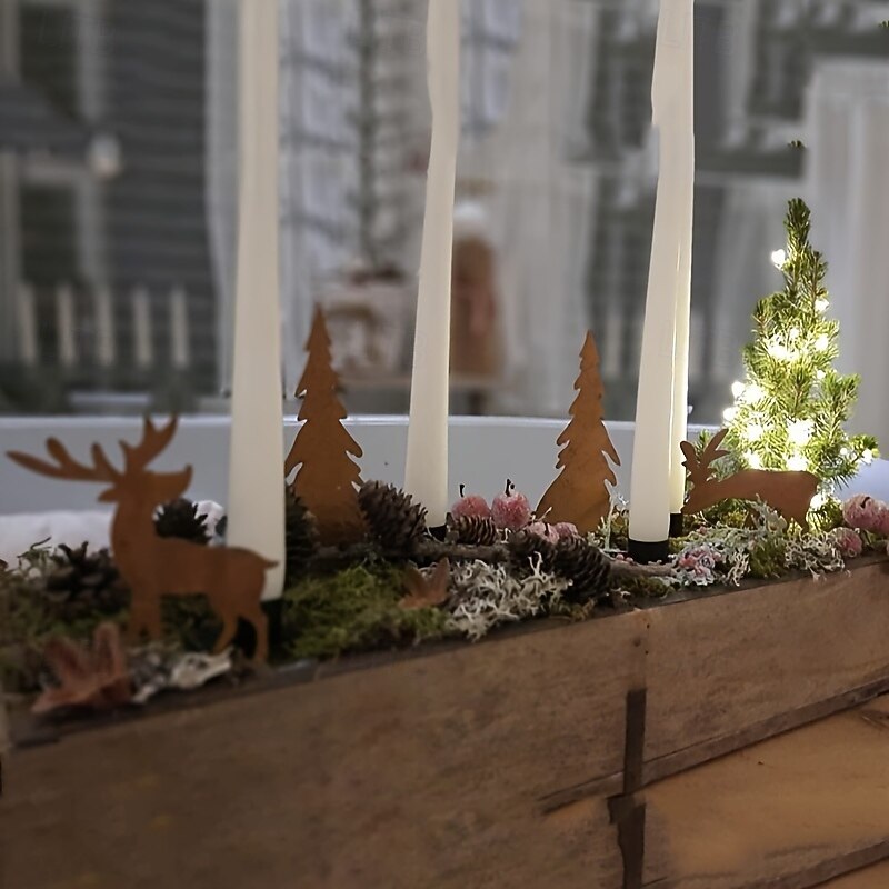 4-Piece Metal Christmas Tree and Deer Garden Rustic Stakes, 4-Piece Outdoor Rust-Coloured Christmas Decoration Set, Reindeer and Christmas Trees for Yard and Garden Decor3