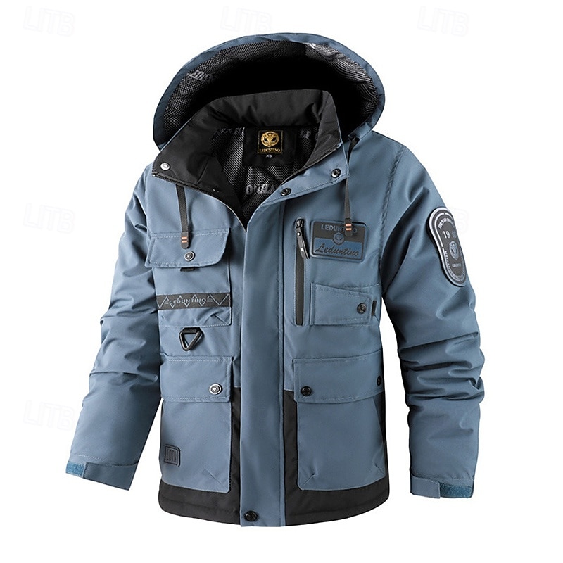 Men's Outdoor Jacket Winter Coat Raincoat Pocket Waterproof Polyster Daily Wear Date Vacation Regular Fashion Casual Comfortable Thermal Warm Waterproof Fall & Winter Solid / Plain Color Blue Orange4