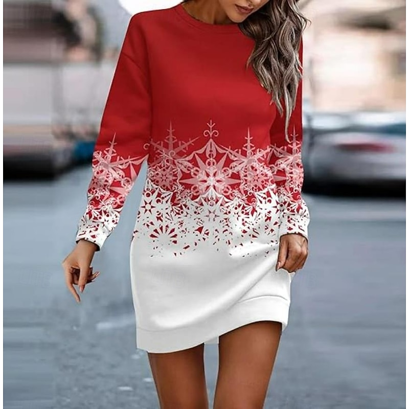 Women's Sweatshirt Dress Maxi Dress Casual Dress Petite Dress Shift Dress Elegant Stylish Christmas Vacation Party Regular Fit Santa Claus Long Sleeve Crew Neck Light Red Red Blue Dark Blue3