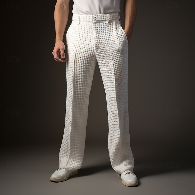 Men's Waffle Trousers Dress Pants Slacks Suit Pants Front Pocket Straight Leg Plain Comfort Wedding Business Daily Fashion Chic & Modern Black White