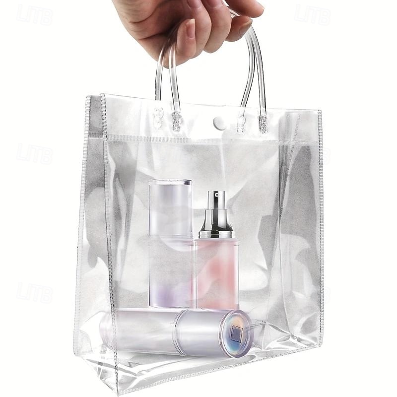 20pcs Reusable Clear Plastic Gift Tote Bags - Premium PVC Gift Wrap Bags for Parties and Events - Durable, Water-Resistant, and Reusable (7.87" X 7.87" X 3.15") for Halloween, Christmas, Wedding, Birt2