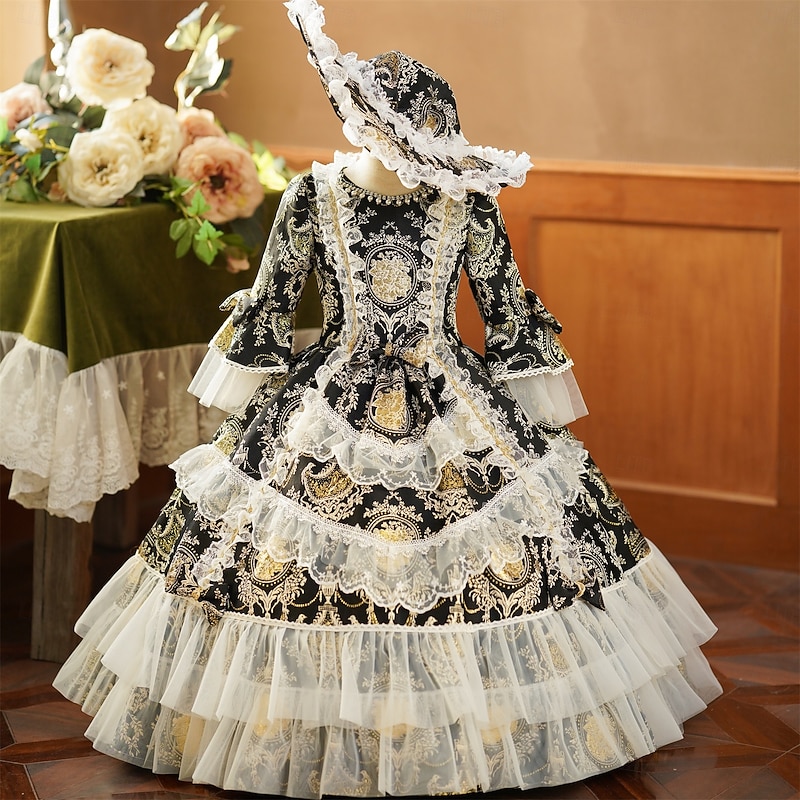Rococo Vintage Inspired Dress Party Costume Masquerade Princess Shakespeare Solid Color Ball Gown Fancy Dress Girls' Royal Halloween Carnival Children's Day Party Birthday Holiday Child's Dress All