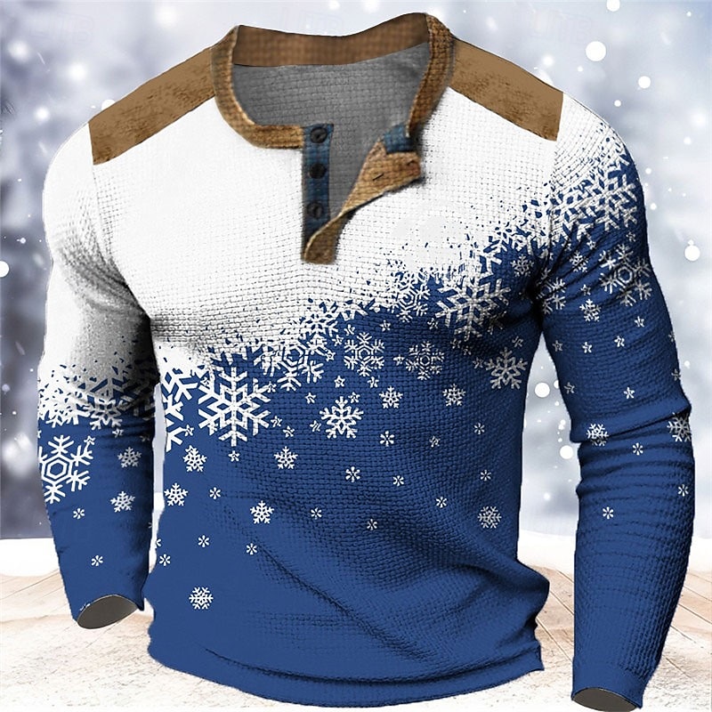 Christmas Men's Christmas Scene Henley T Shirt Graphic Color Block Snowflake Fashion Designer Casual 3D Print Henley Waffle Sports Outdoor Holiday Festival Red Blue Brown Long Sleeve Henley Spring2