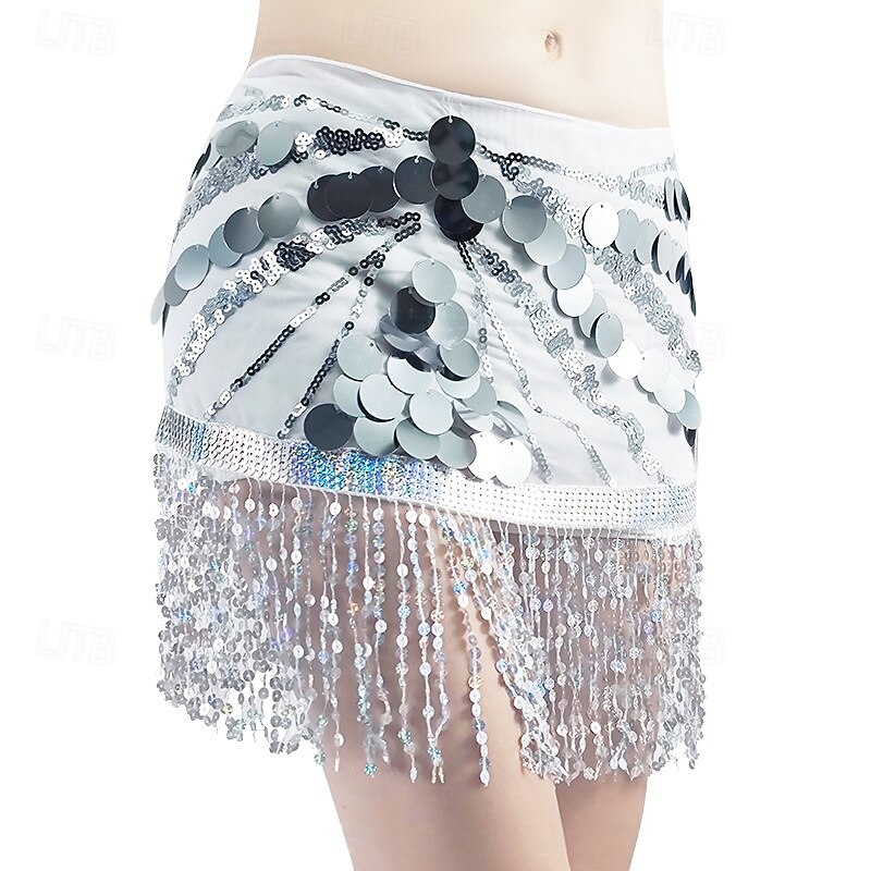 Belly Dance Hip Scarf Tassel Pure Color Splicing Women's Performance Training High Polyester2