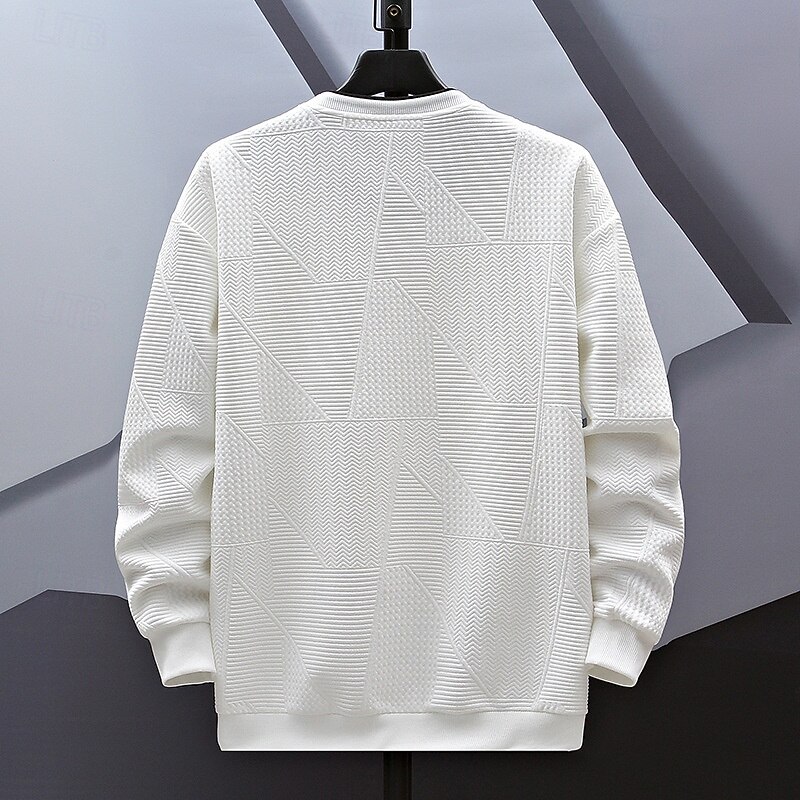 Men's Sweatshirt Black White Gray Crew Neck Jacquard Ribbed Textured Knit-texture Sports & Outdoor Daily Holiday non-printing Polyester Streetwear Basic Casual Fall Winter Clothing Apparel Hoodies4