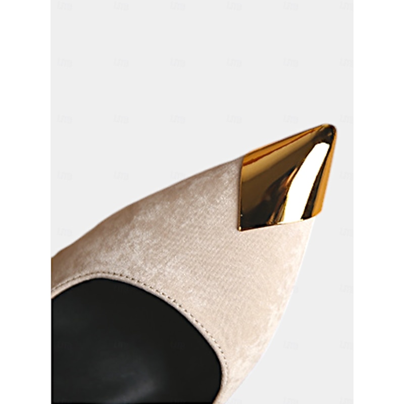 Women's Beige Velvet Stiletto Heels with Gold Pointed Toe – Luxury Formal Pumps for Parties & Special Occasions4