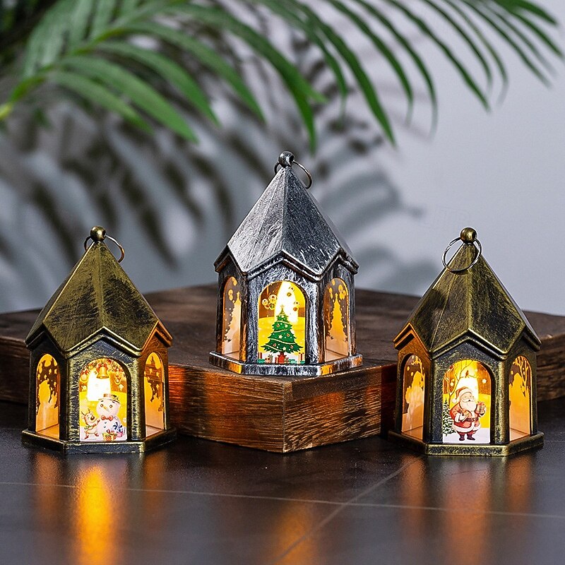 Christmas Decor Night Light New Year Glow Gift Retro Lantern Christmas Tree Pendant Tabletop Decoration Holiday Layout Props 1PC2