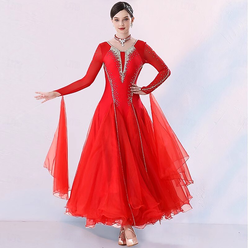 Ballroom Competition Dresses Women's Performance Party Modern Dance Costumes Big Swing Long Sleeve Standard Tango Waltz Dancing Outfit4