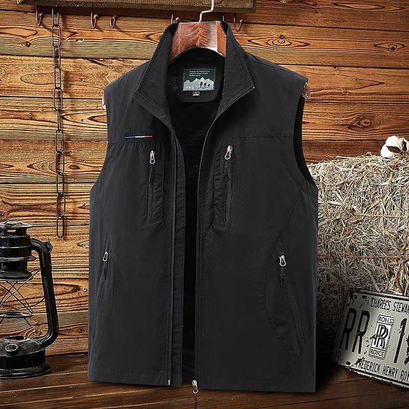 Men's Hiking Vest Sleeveless Vest Outdoor Comfortable Winter Multiple Pockets Polyester Black Army Green Red Hunting Fishing Climbing3