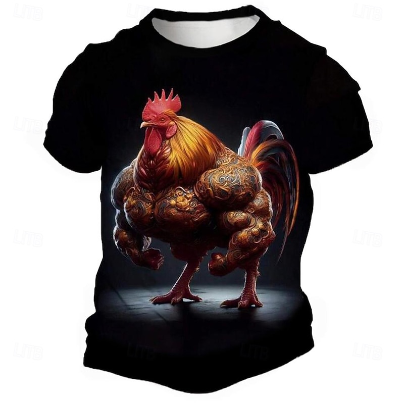 Men's Animal Rooster T Shirt Short Sleeve T shirt 3D Print Crew Neck Shirt Fashion Athleisure Street Sports Outdoor Black Summer Spring Clothing Apparel S M L XL XXL XXXL