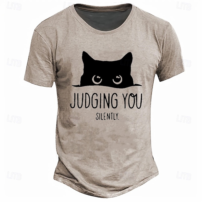 Men's Funny Cat Graphic T-Shirt - Judging You Silently Short Sleeve Tee for Cat Lovers