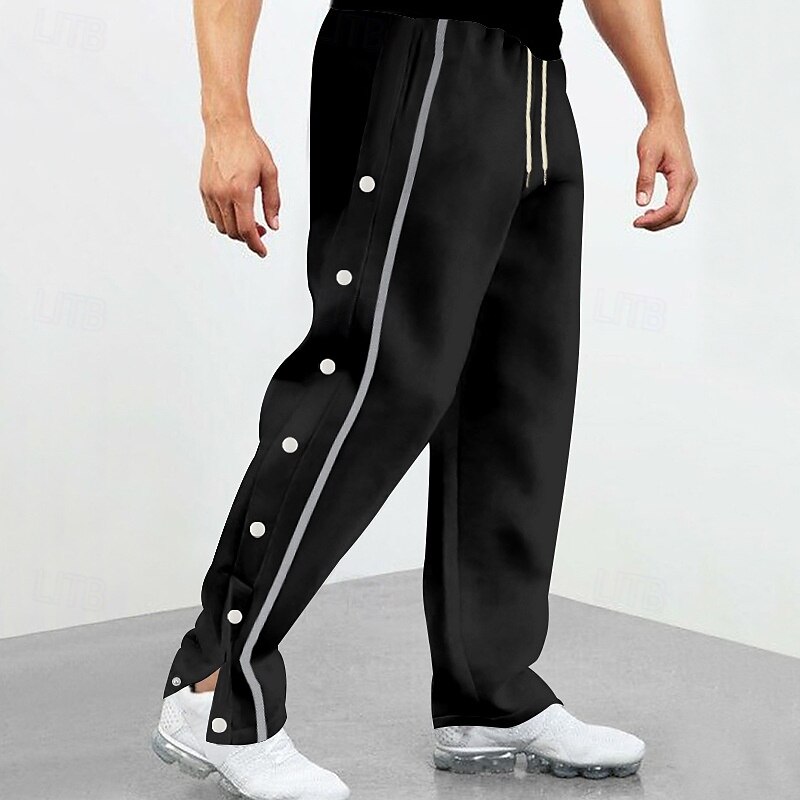 Men's Sweatpants Wide Leg Sweatpants Tear Away Pants Drawstring Elastic Waist Side Button Color Block Comfort Casual Daily Holiday Vintage Sports Black