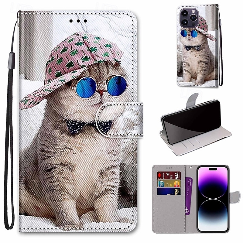 Phone Case For iPhone 14 Pro Max 13 12 11 Pro Max Mini Back Cover with Stand Holder with Wrist Strap Card Slot Retro TPU PU Leather