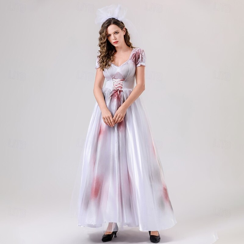 Ghostly Bride Halloween Dress Cosplay Costume Scary Costume Adults' Women's Carnival Masquerade Party / Evening Easy Halloween Costumes Dress Up3