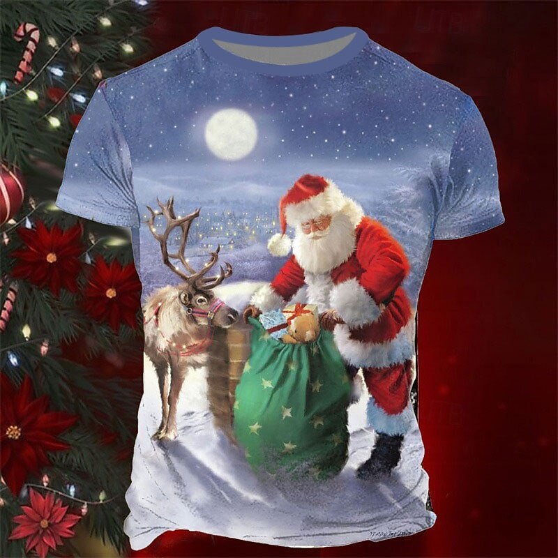 Christmas Men's Santa Claus 3D T-shirts Graphic Santa Claus Daily Designer Retro Vintage 3D Print Tee Sports Outdoor Holiday Going out Red Blue Brown Short Sleeve Crew Neck Spring & Summer Clothing