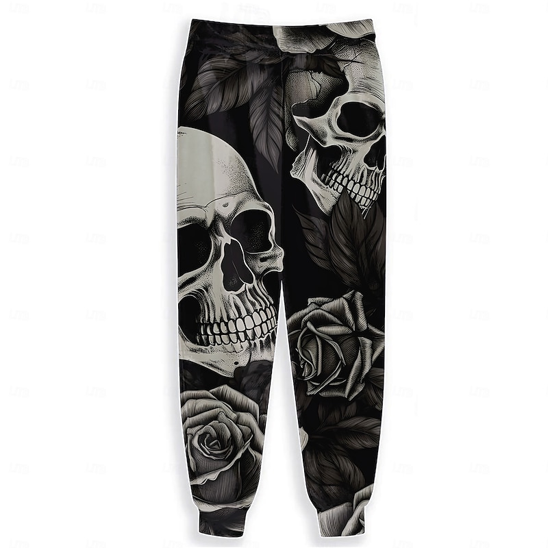 Men's Halloween Costumes Skulls Sweatpants Joggers Pants Trousers Mid Waist Drawstring Elastic Waist Horror Dark Party Evening Wear Pocket Spring Fall Winter 3D Print Black2