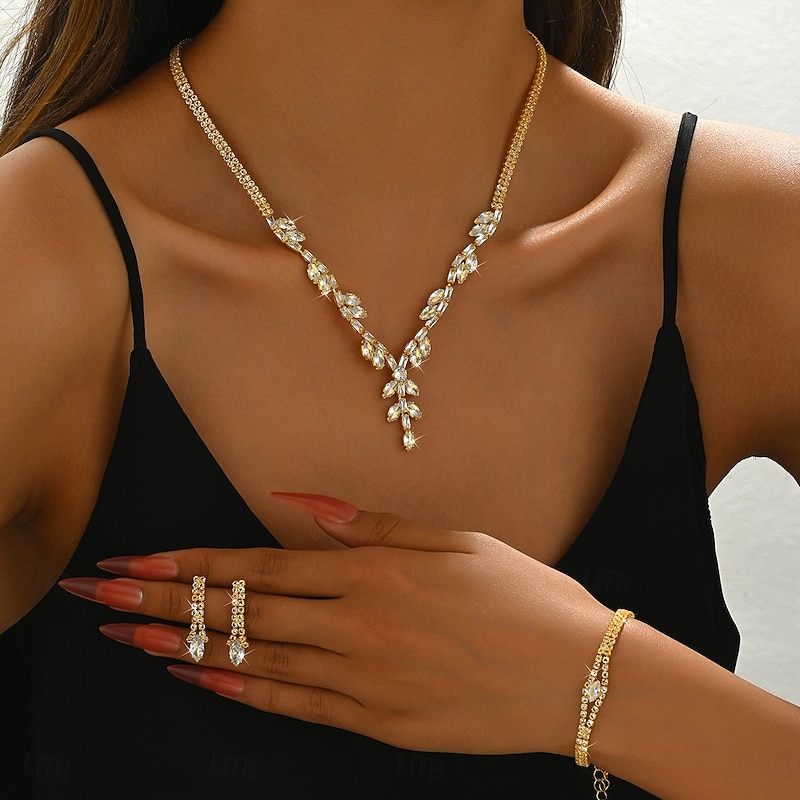 Bridal Jewelry Sets Three-piece Suit Imitation Diamond 1 Necklace 1 Bracelet Earrings Women's Classic Sweet Lovely Classic Love Precious Jewelry Set For Wedding Gift2