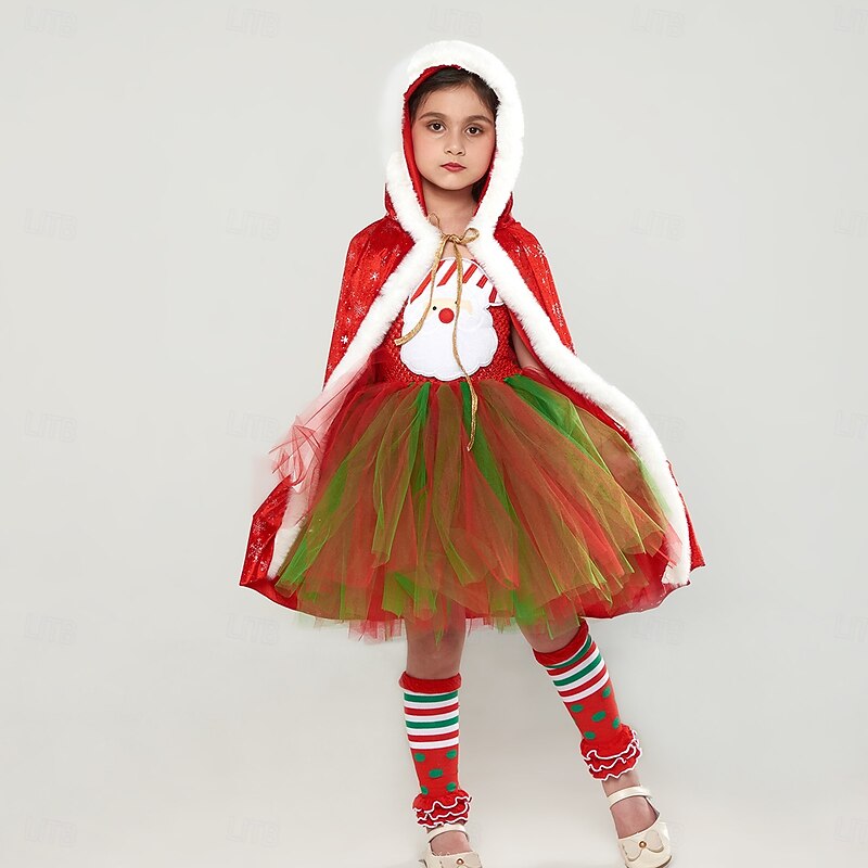 Santa Claus Mrs.Claus Outfits Tutu Santa Suits Girls' Christmas Kid's Christmas New Year Christmas Eve Christmas Party New Year Eve Dress Socks Cloak2