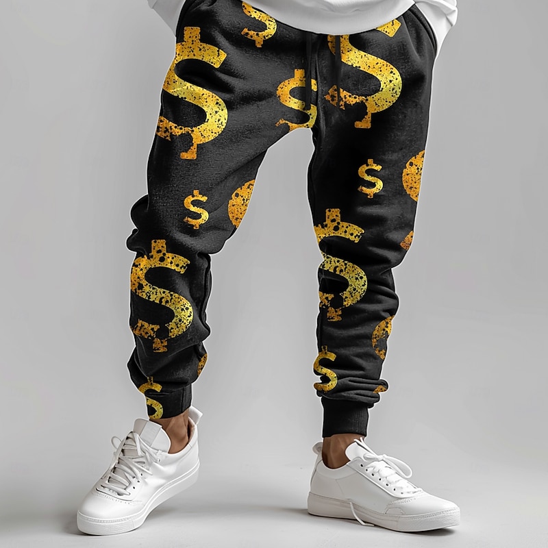 Men's Dollar Sweatpants Joggers Pants Trousers Mid Waist Drawstring Elastic Waist Fashion Casual Party Evening Wear Dailywear Pocket Spring Fall Winter 3D Print Black