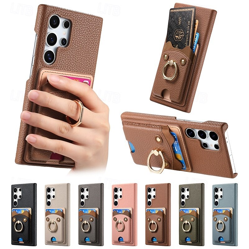 Phone Case For Samsung Galaxy S25 S24 S24 FE S23 S22 S21 Ultra Plus A55 5G A35 5G A25 A15 Back Cover Ring Holder Card Slot Shockproof Retro PC PU Leather